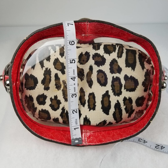 Guess Red Clear Leopard Print Handbag Very Good Unique - Picture 6 of 8